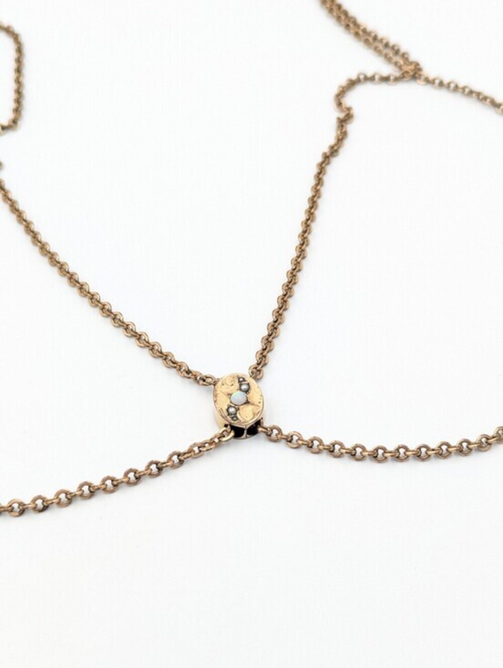 Antique Victorian guard necklace opal and seed pearl slide